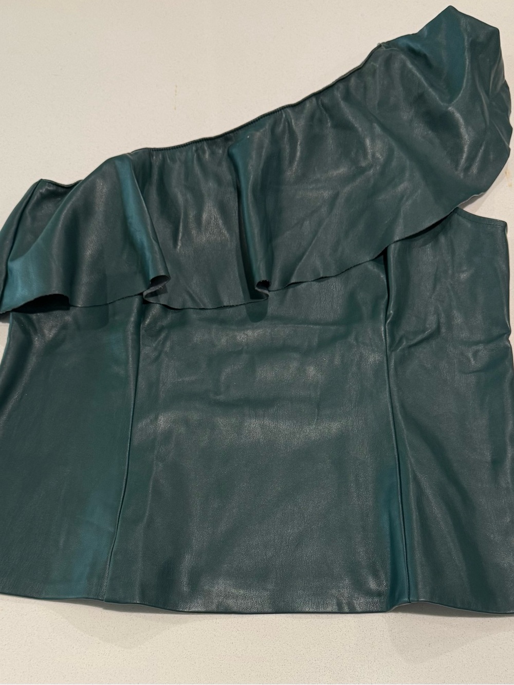 INC International Concepts One-Shoulder Ruffle Top in Teal Green